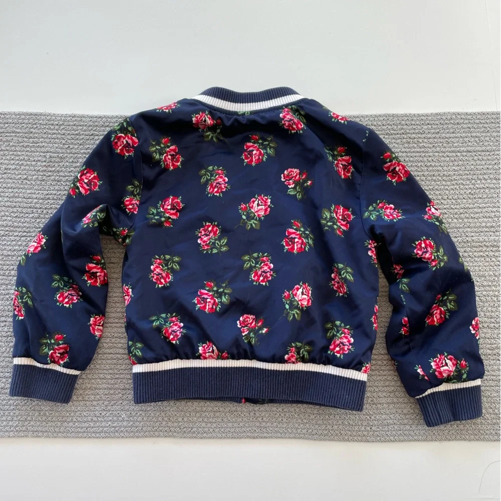 GAP Kids Navy Blue Rose Floral Silky Bomber Jacket Size XS (4-5)